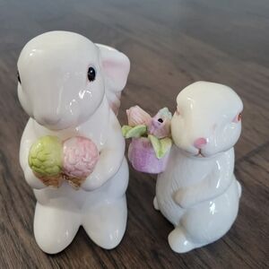 White Ceramic Bunny Figurine with Pink & Green Accents - Small Pets Decor